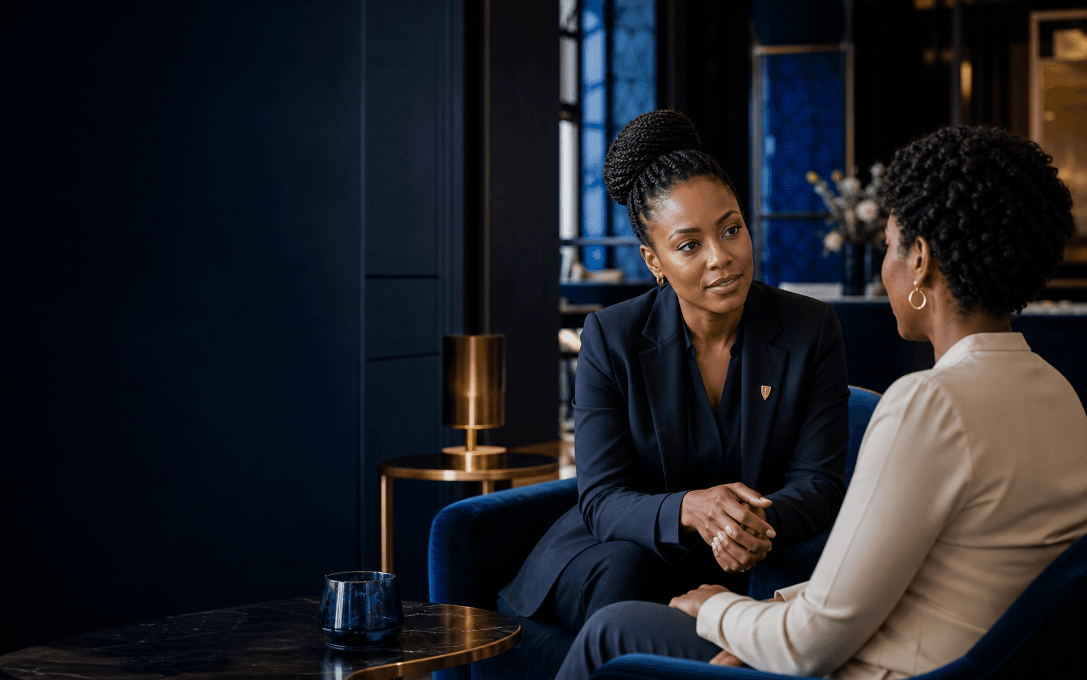 A customer experience advisor listening closely to a client